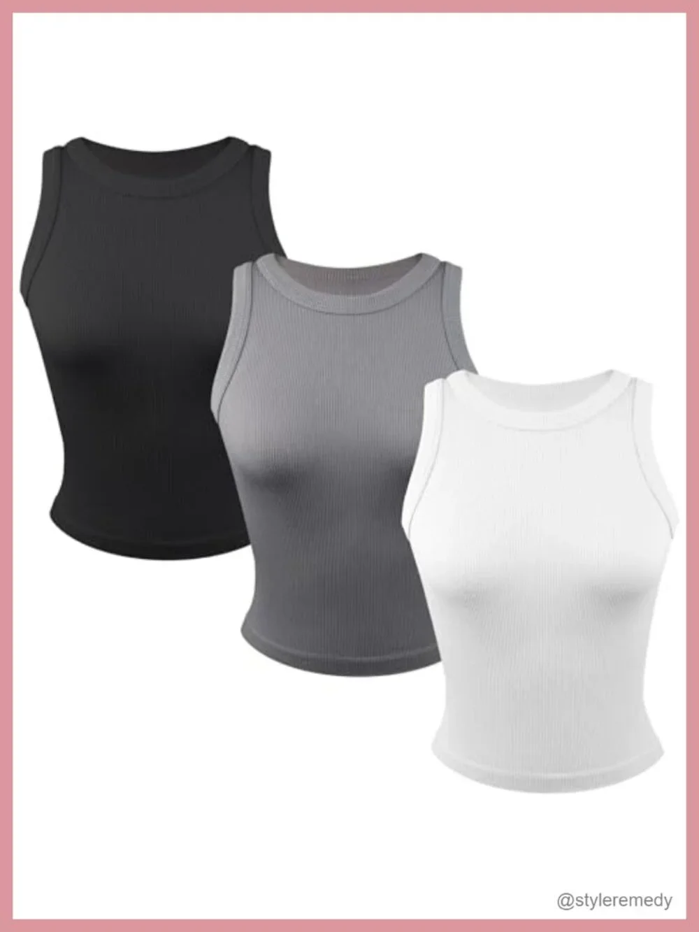 3 Pack Ribbed Crew Neck Stretch Tank Tops for Women Workout Yoga Layering